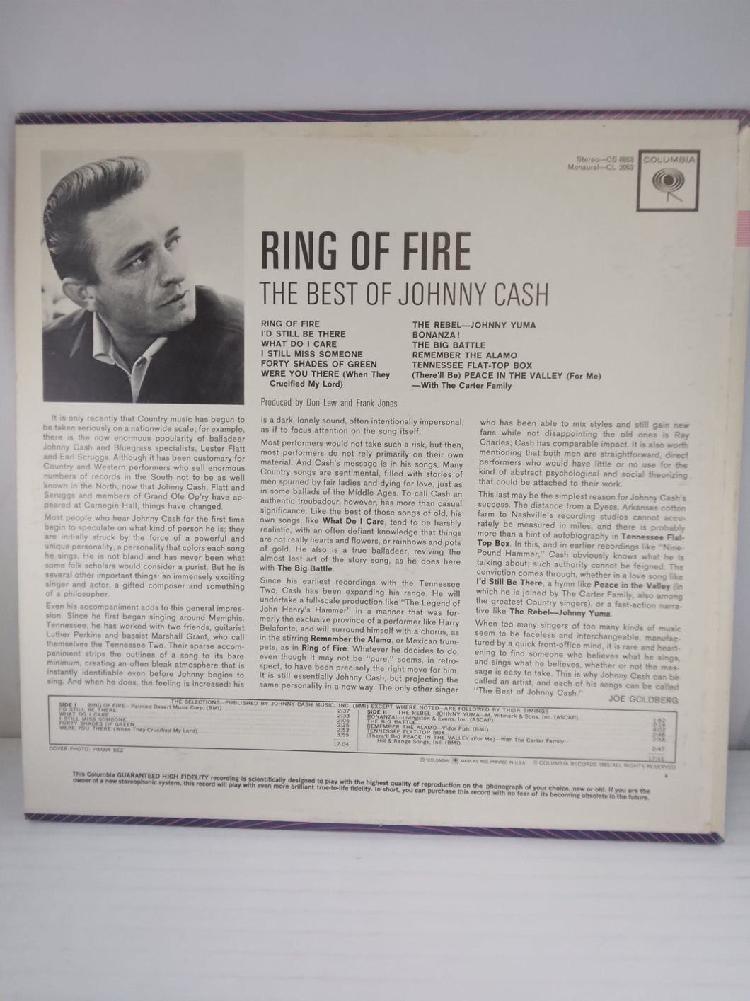 THE RING OF FIRE THE BEST OF JOHNNY CASH (1963) VINYL LP  CS 8853